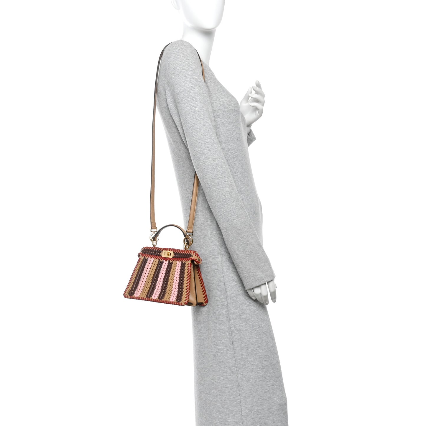 Vitello King Shiny Nappa Intreccio Petite Peekaboo I SEE U Satchel Miel Mogano Rosa Fragola