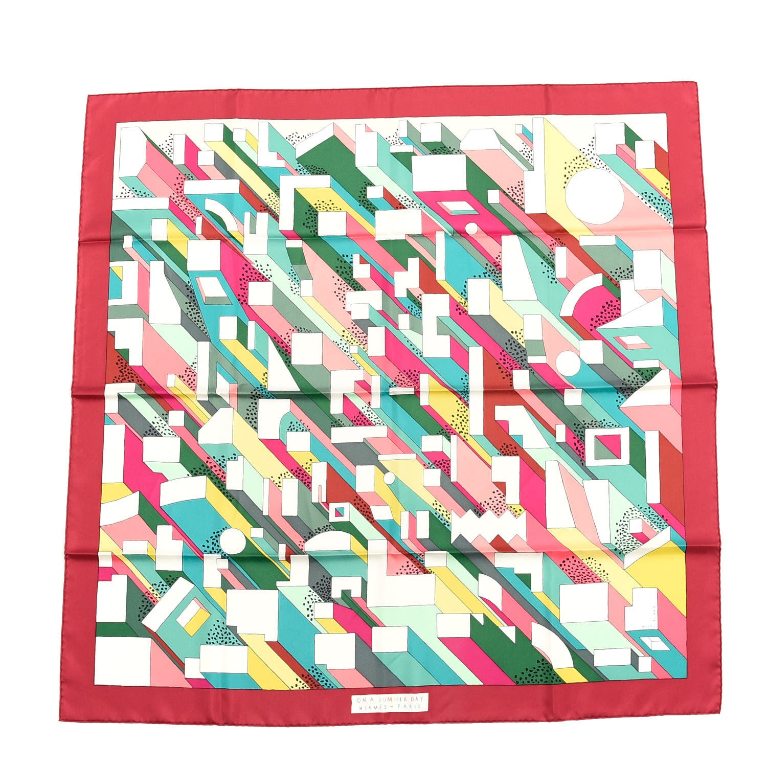 Hermes Silk On A Summer Day Scarf 90 Rouge Blanc Multicolor 1 of 4
