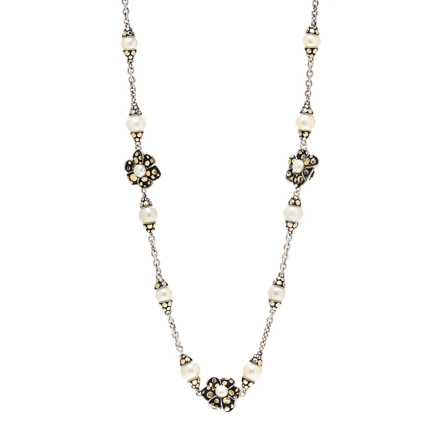 John Hardy Sterling Silver 18K Gold Pearl Ayu Jasmine Necklace 1 of 4