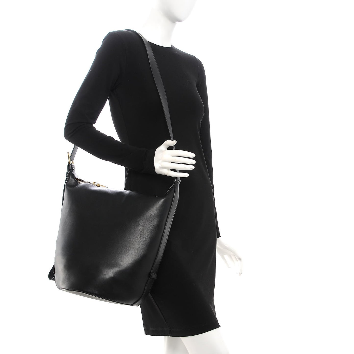 Calfskin Grace Belt Bucket Bag Black