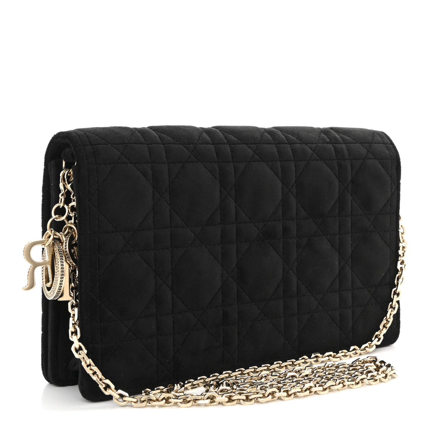 Velvet Cannage Lady Dior Convertible Clutch Black