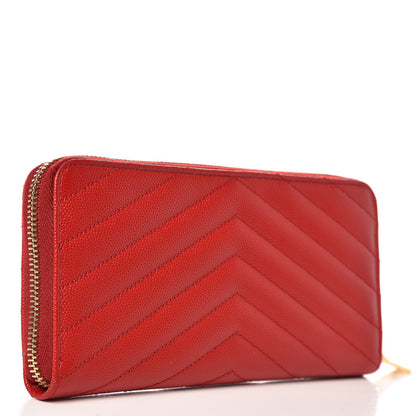Saint Laurent Grain De Poudre Matelasse Chevron Monogram Zip Around Wallet Red 3 of 7