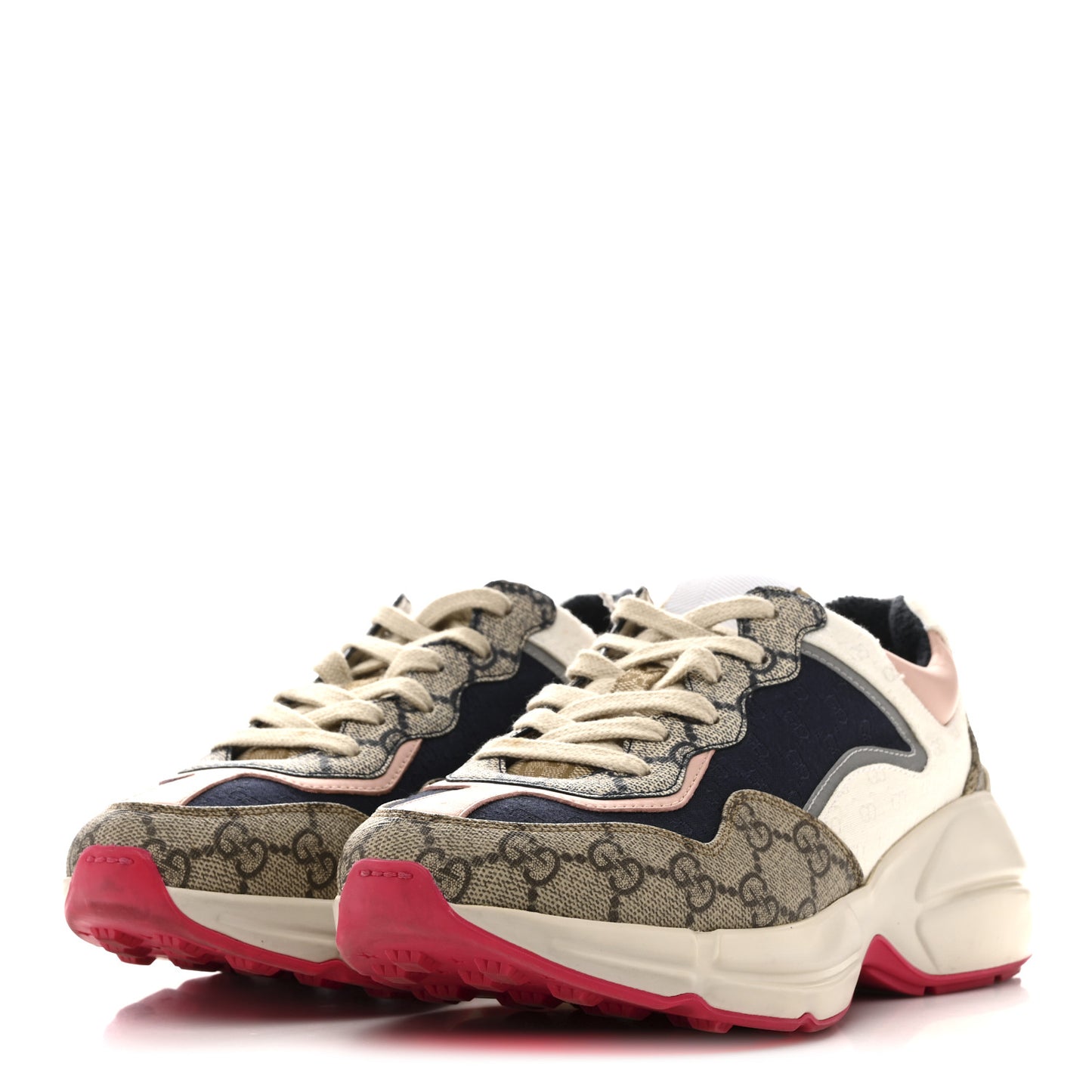 GG Supreme Monogram Mix Monogram Womens Rhyton Sneakers 37.5 London Blue Beige Pale Pink