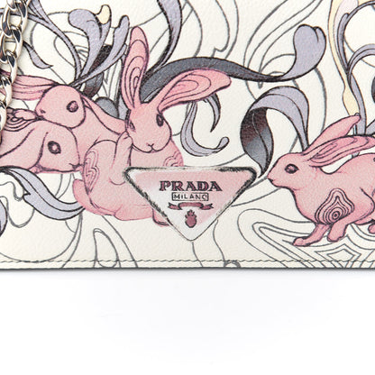 Prada X JAMES JEAN Glace Calfskin Rabbit Print Wallet On Chain Opaline 9 of 9