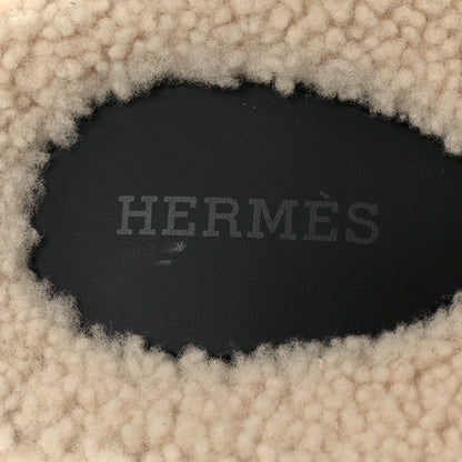 Hermes Calfskin Woolskin Womens Chypre Sandals 37.5 Black Ecru 9 of 10