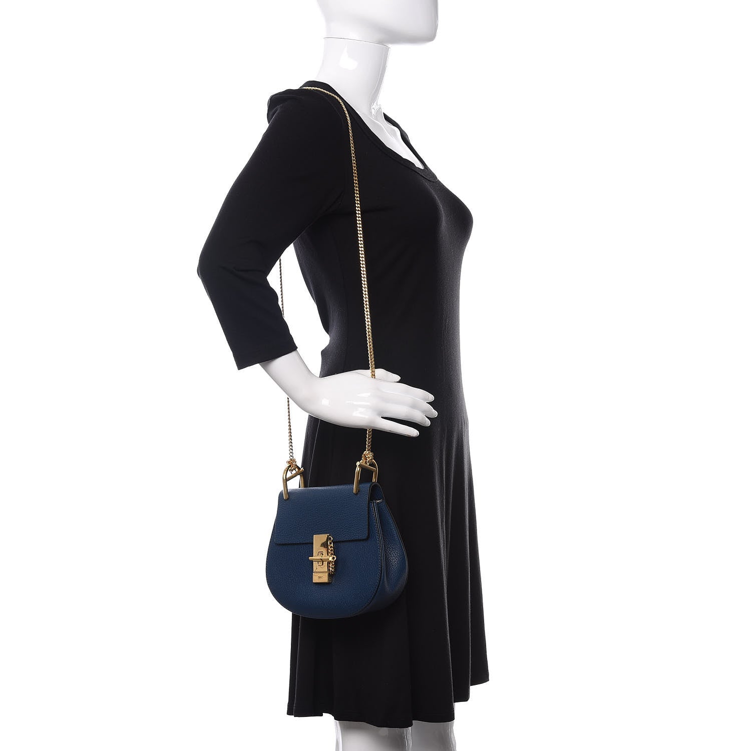 Chloe Grained Lambskin Mini Drew Shoulder Bag Factory Blue 2 of 9