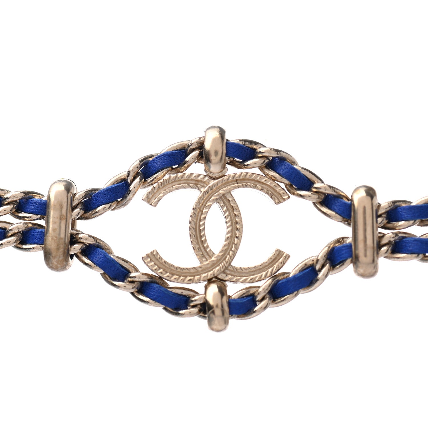Chanel Metal Lambskin CC Chain Link Necklace Blue Gold 4 of 5
