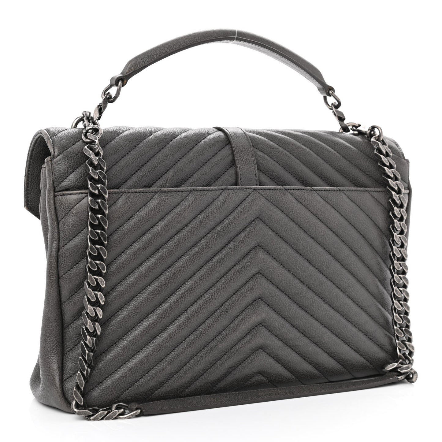Sheepskin Matelasse Chevron Monogram Large College Satchel Dark Anthracite