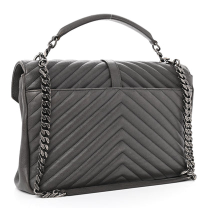 Saint Laurent Sheepskin Matelasse Chevron Monogram Large College Satchel Dark Anthracite 3 of 14