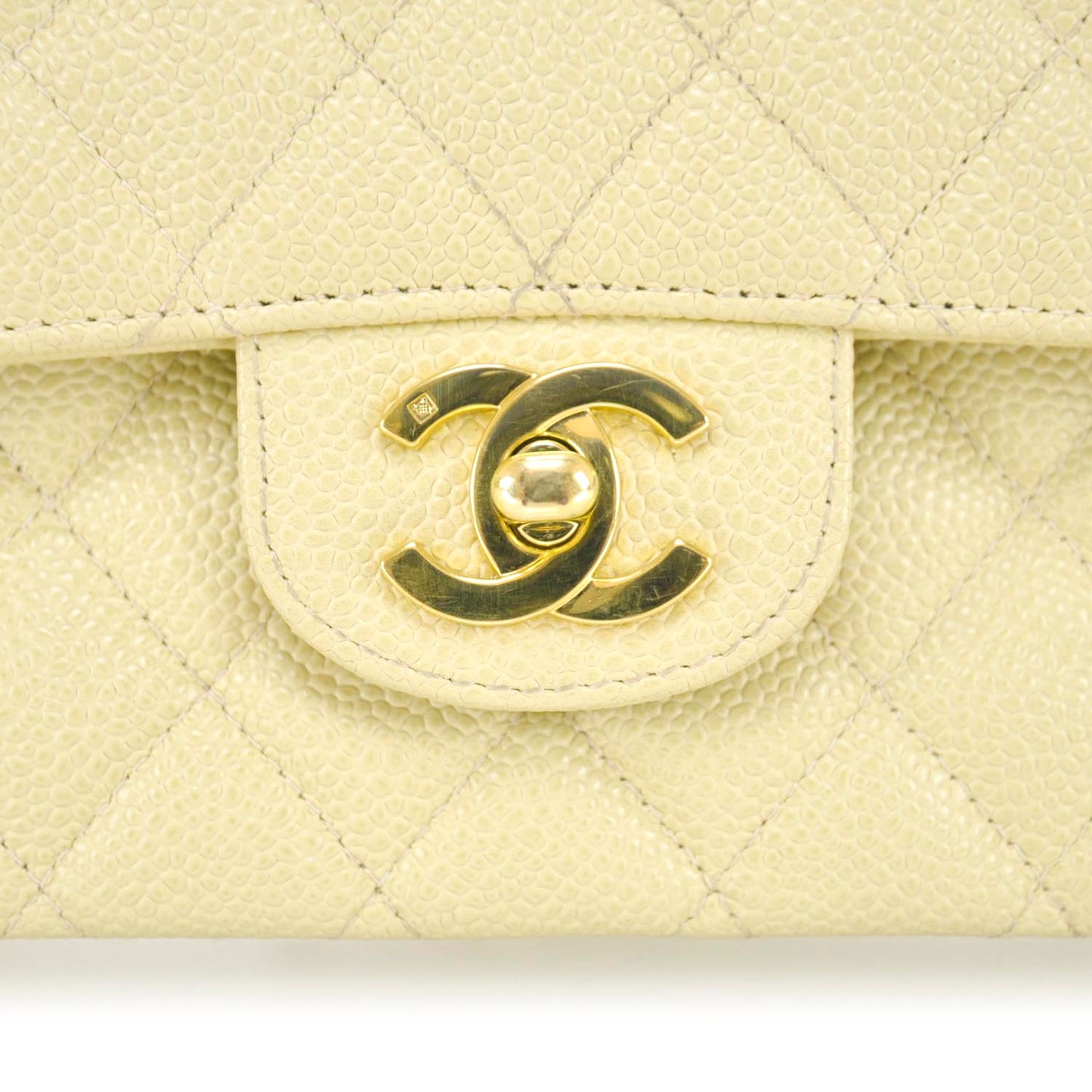 Caviar Quilted Medium Double Flap Beige