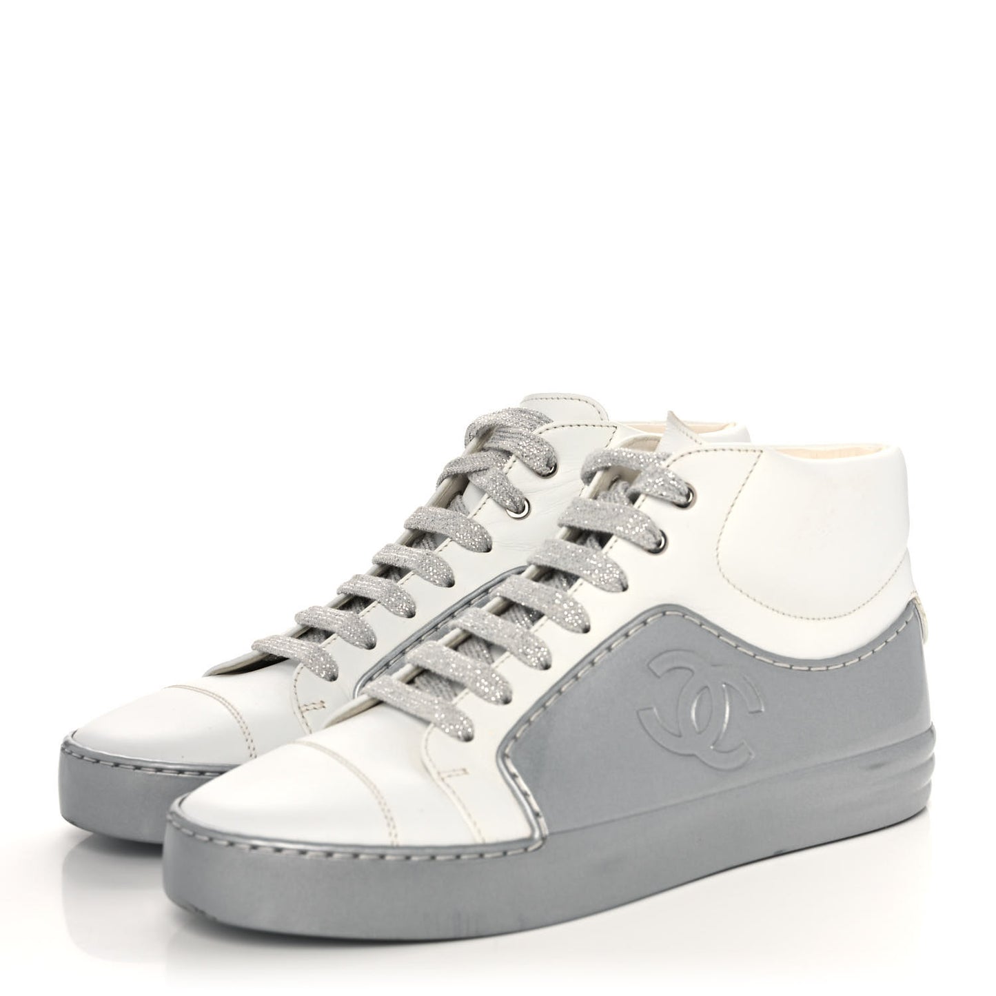 Patent Lambskin High Top Sneakers 36 White Silver