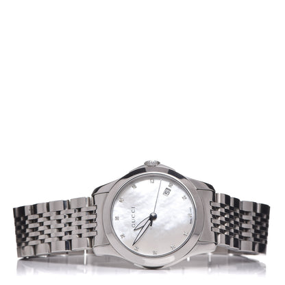 Gucci Stainless Steel Diamond Mother of Pearl 27mm G-Timeless Quartz Watch 3 of 8