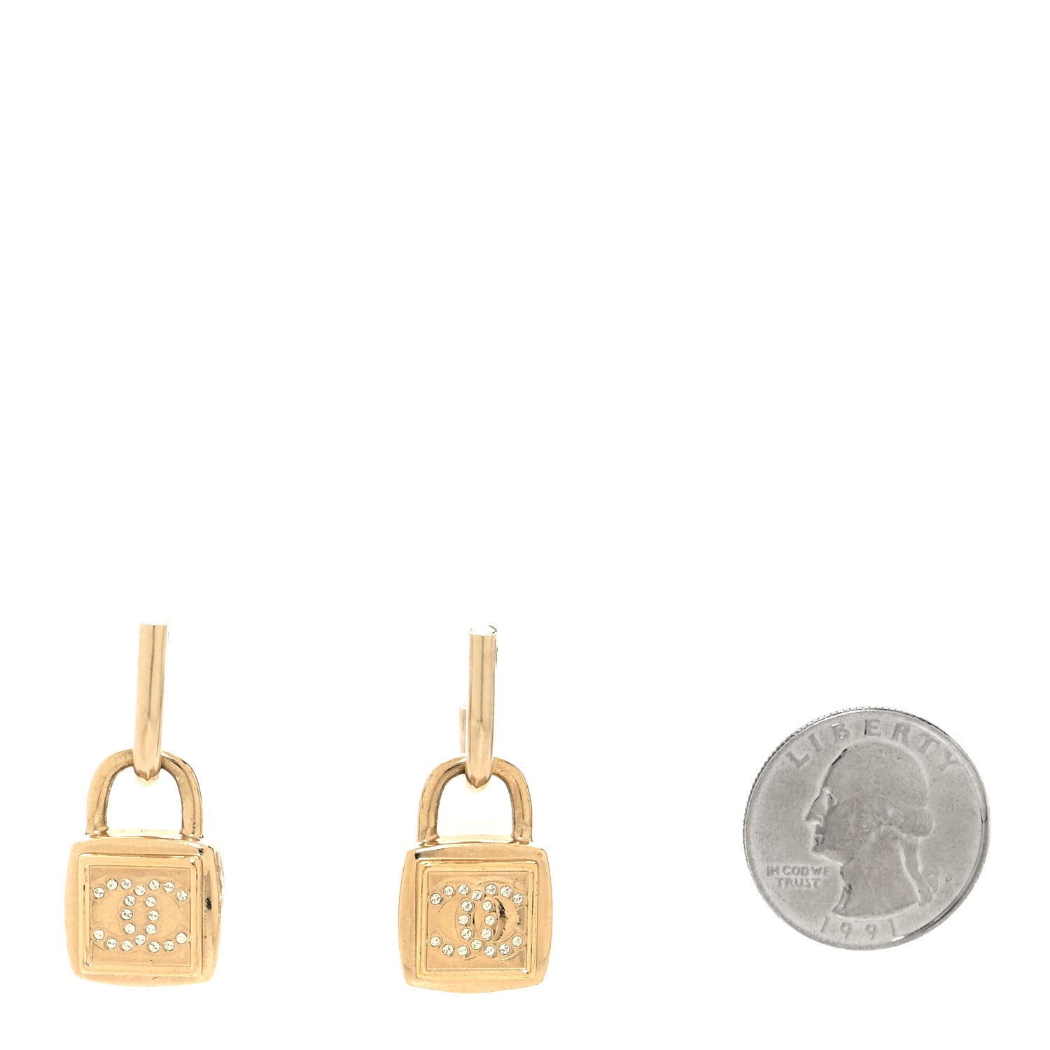 Chanel Metal CC Lock Drop Earrings Gold 2 of 5