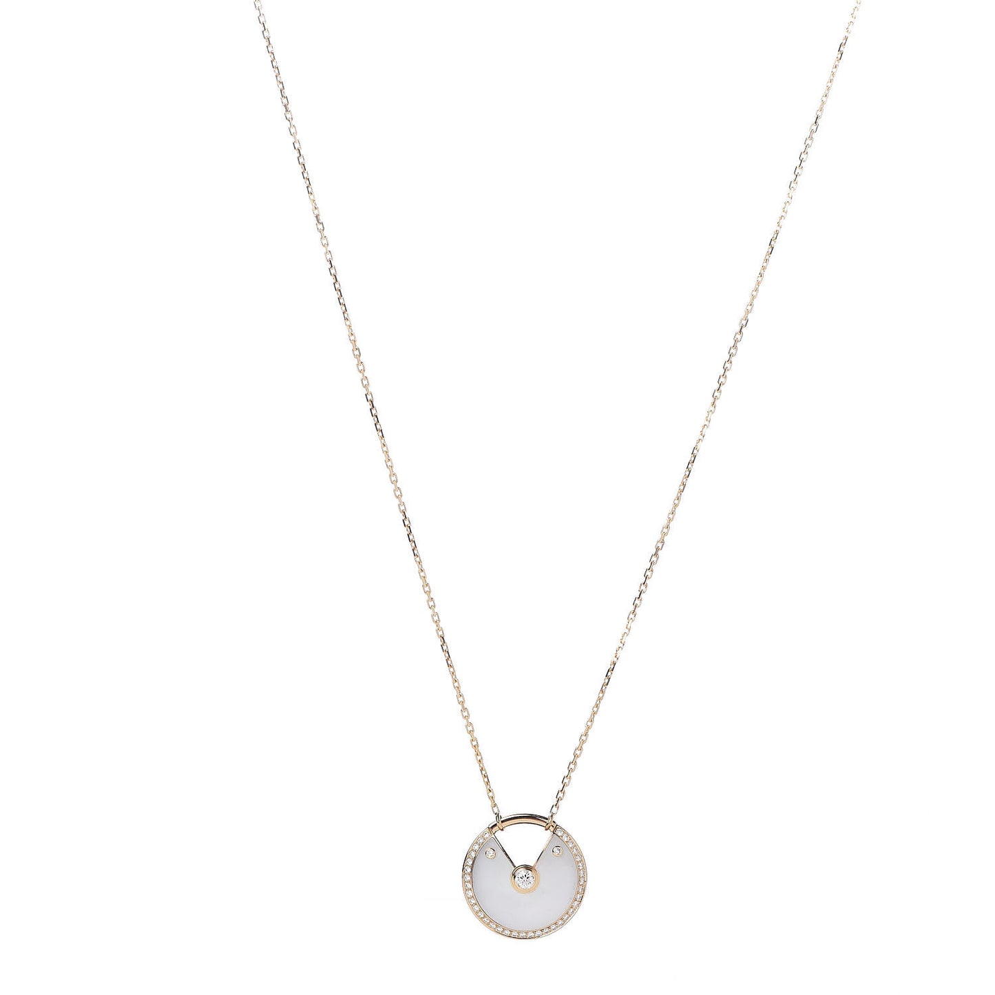 18K Yellow Gold Diamond Mother of Pearl LM Amulette de Cartier Pendant Necklace