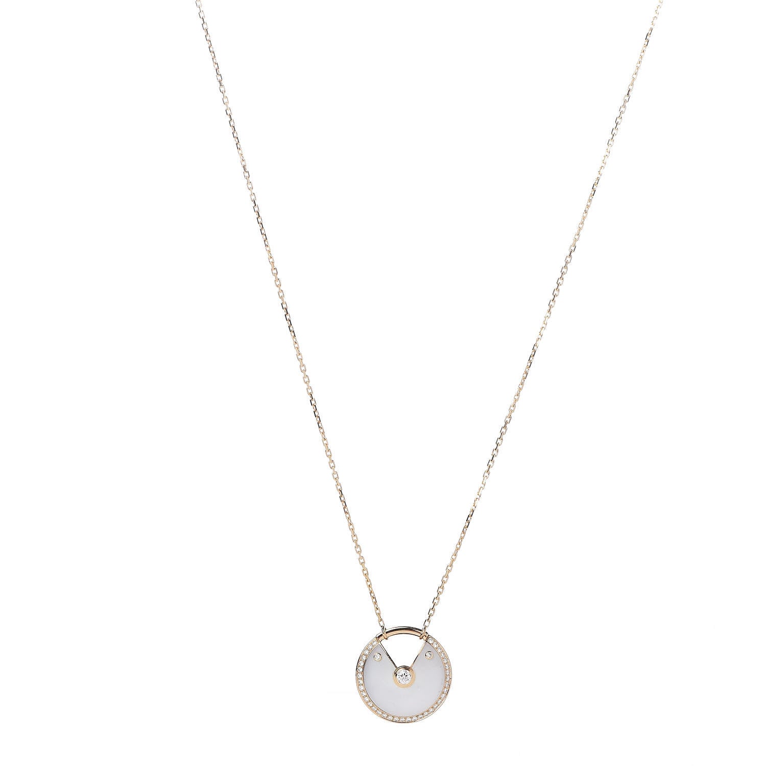 Cartier 18K Yellow Gold Diamond Mother of Pearl LM Amulette de Cartier Pendant Necklace 1 of 4