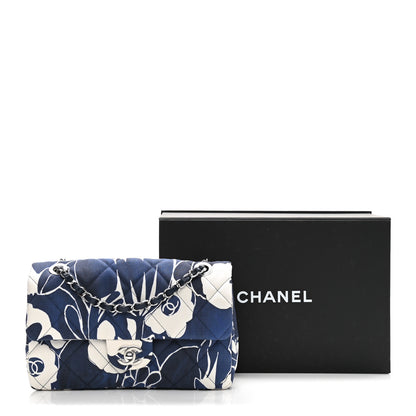 Chanel Floral Printed Silk CC Medium Single Flap Navy Blue White 11 of 11