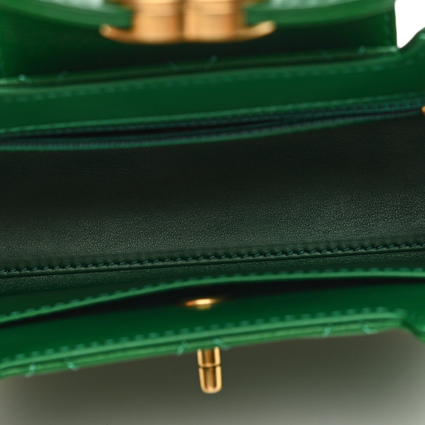 Shiny Aged Calfskin Quilted Nano Kelly Shopper Green
