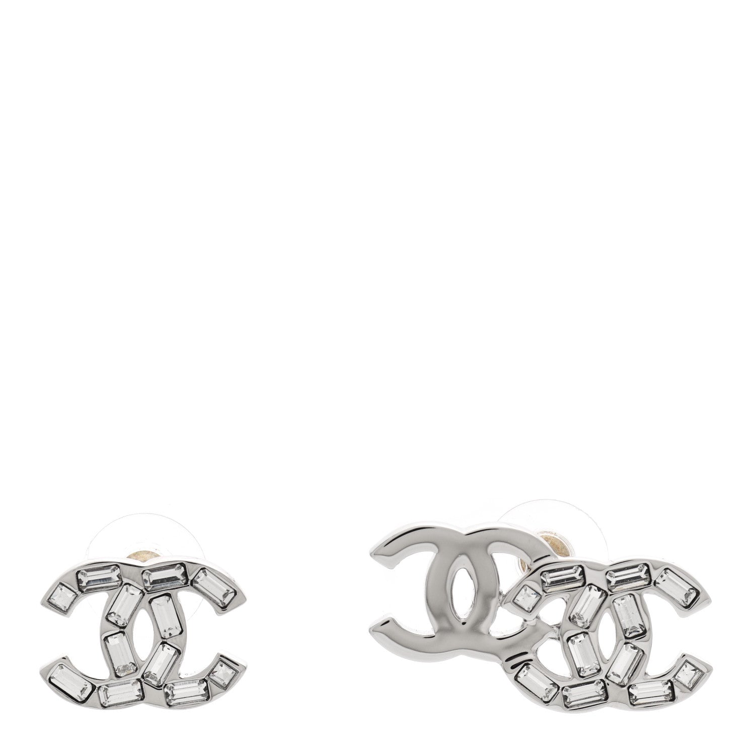 Chanel Baguette Crystal Double CC Earrings Silver 1 of 4
