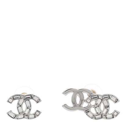 Chanel Baguette Crystal Double CC Earrings Silver 1 of 4