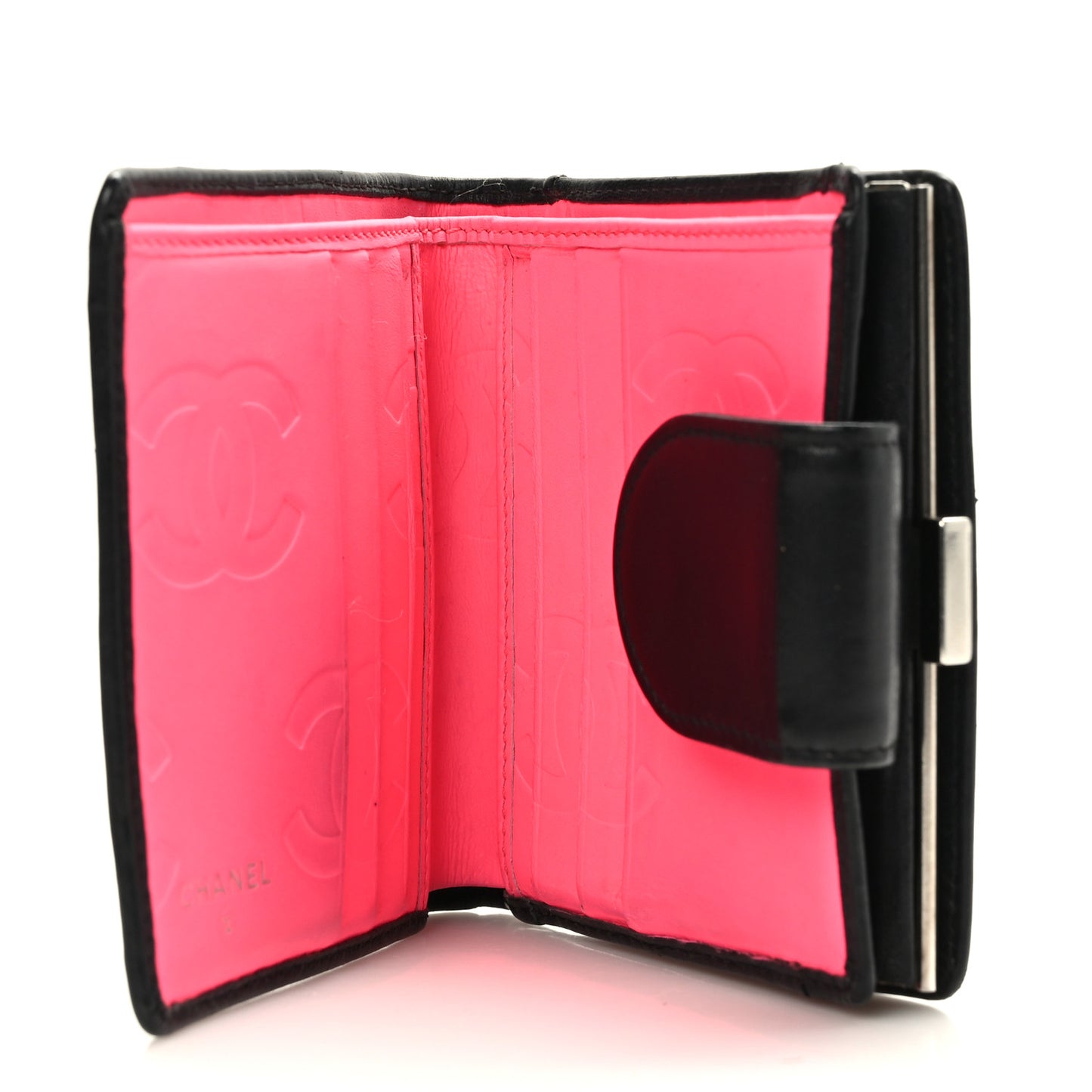 Calfskin Quilted Cambon Bi-fold Wallet Black White