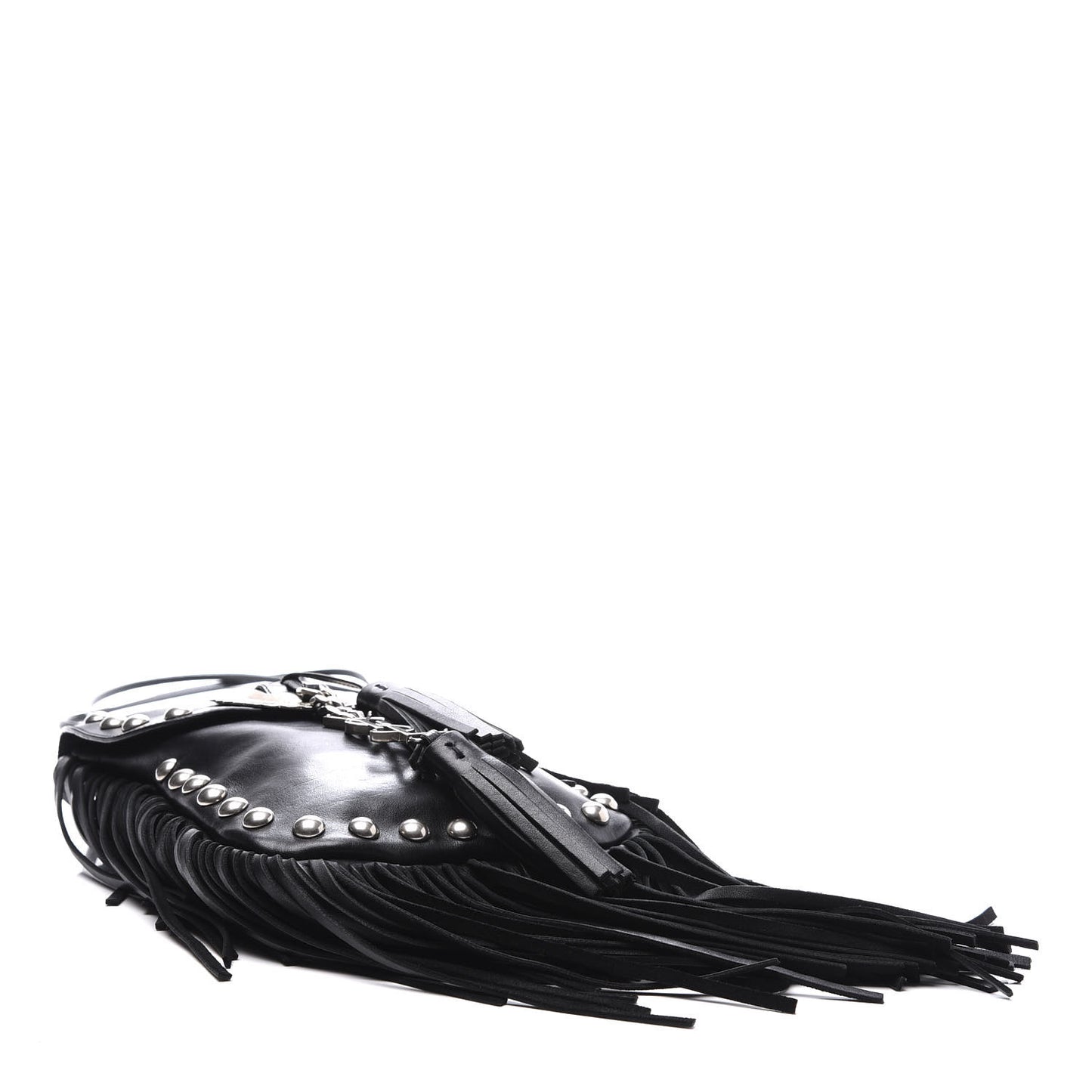Calfskin Fringe Small Studded Anita Crossbody Bag Black