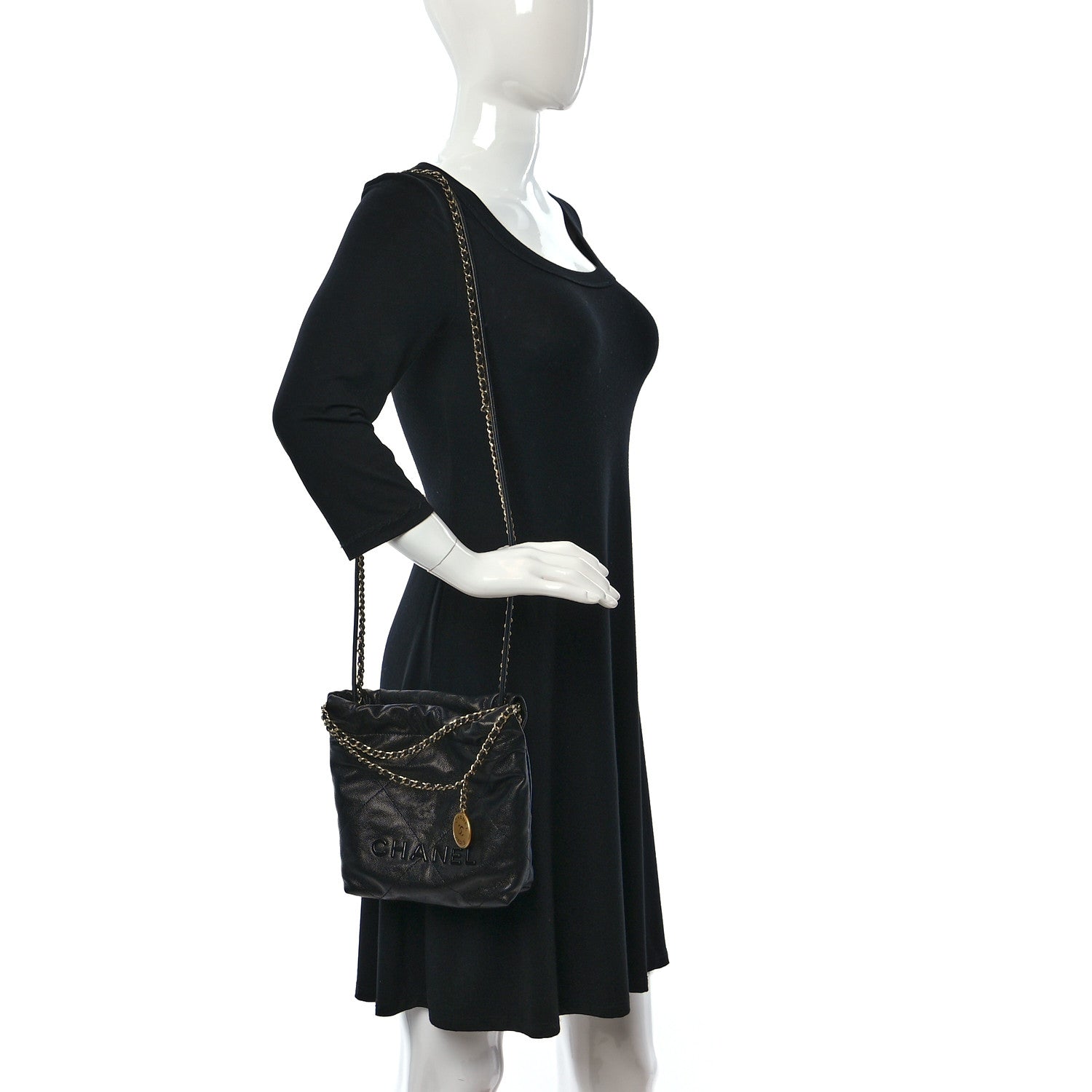 Chanel Shiny Caviar Quilted Monochrome Mini Chanel 22 Black 2 of 9