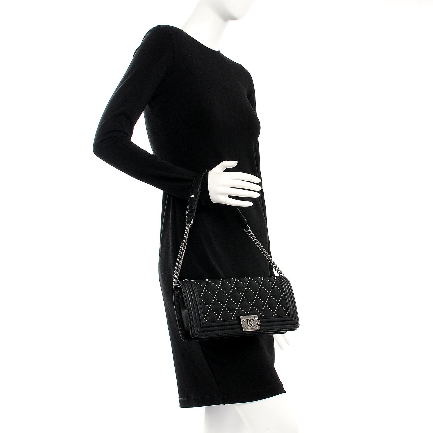 Chanel Crumpled Lambskin East West Studded Boy Flap Black 2 of 7