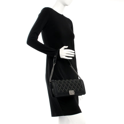 Chanel Crumpled Lambskin East West Studded Boy Flap Black 2 of 7