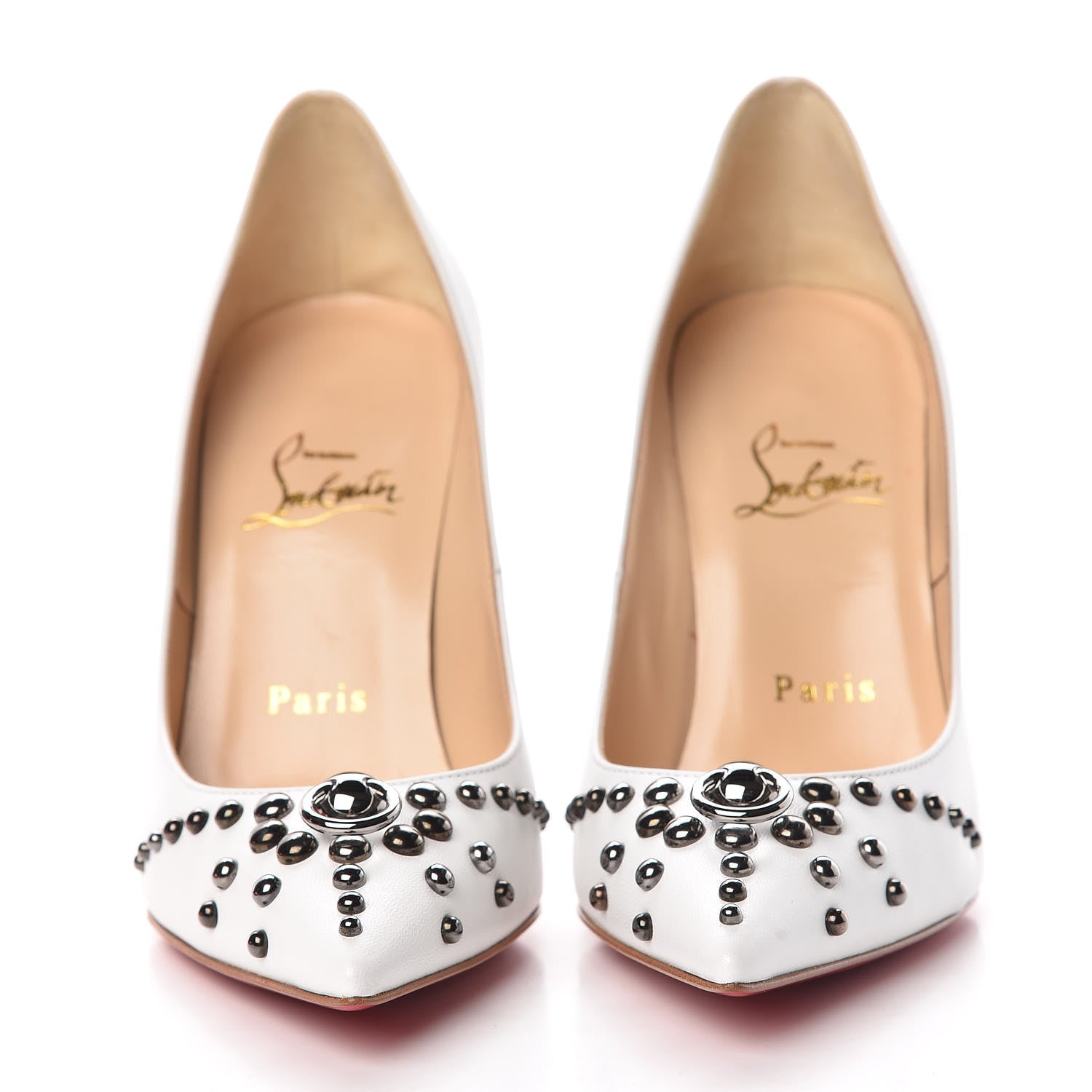 Christian Louboutin Kid Studded Door Knock 100 Pumps 36.5 White