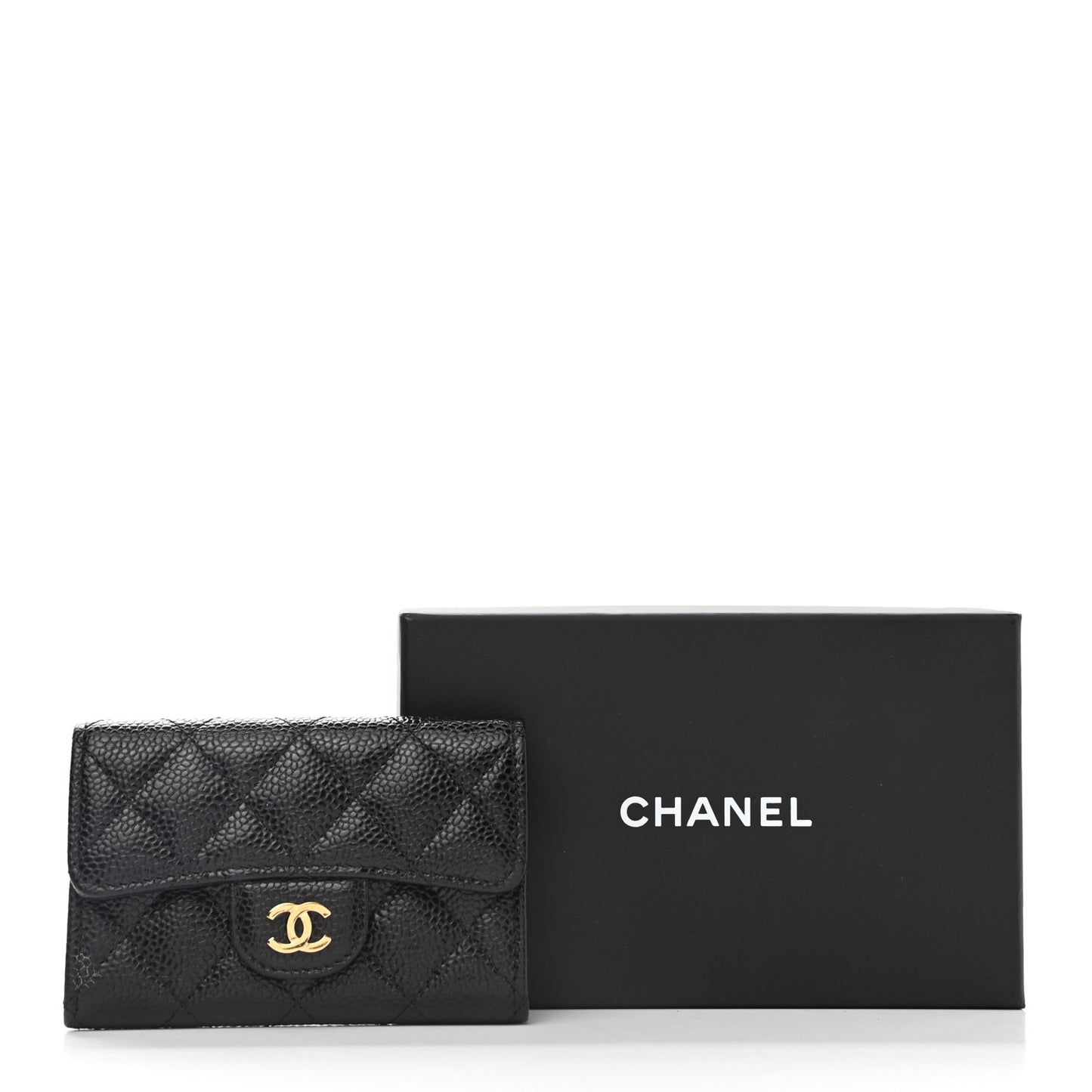 Caviar Quilted Flap Card Holder Black