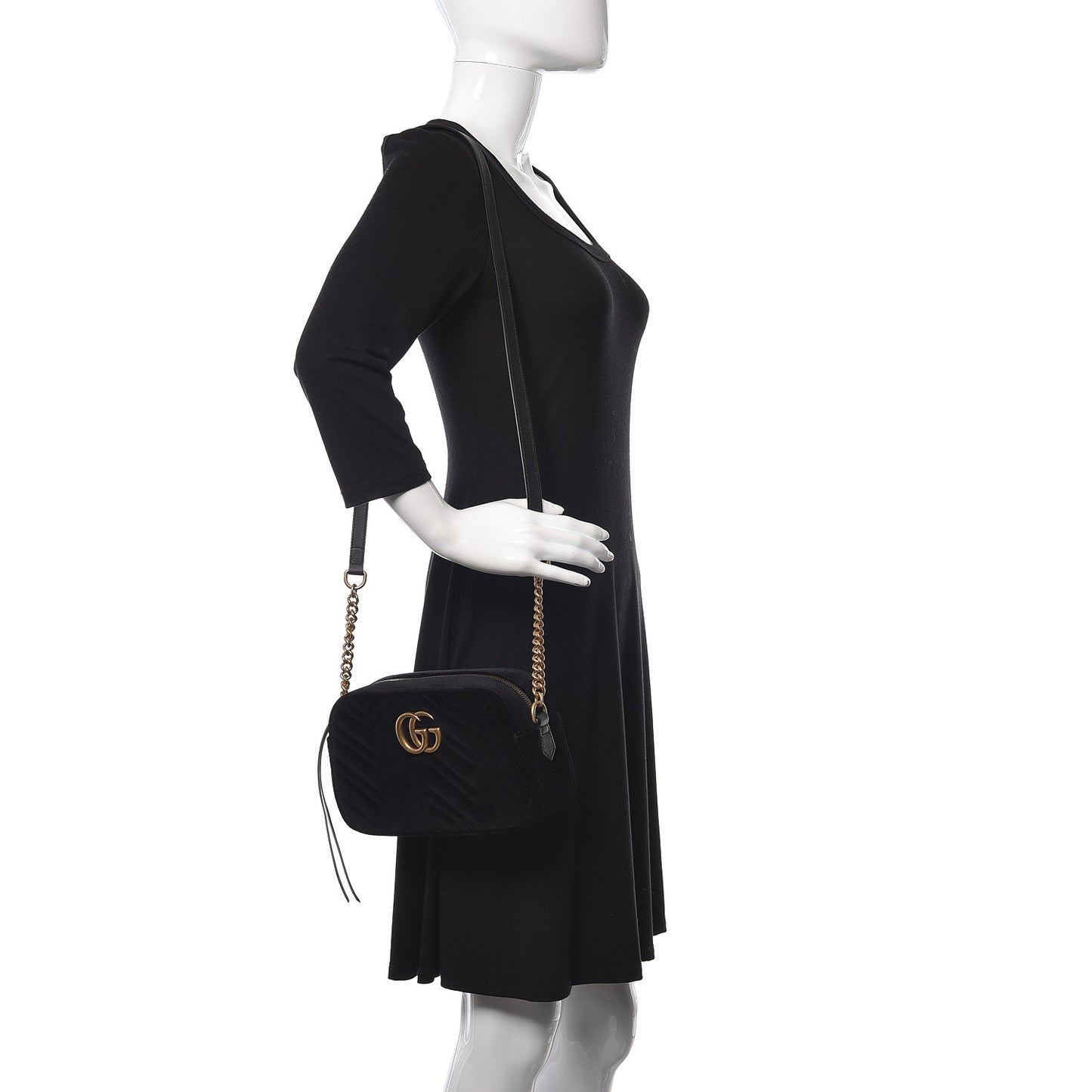 Velvet Matelasse Small GG Marmont Chain Shoulder Bag Black