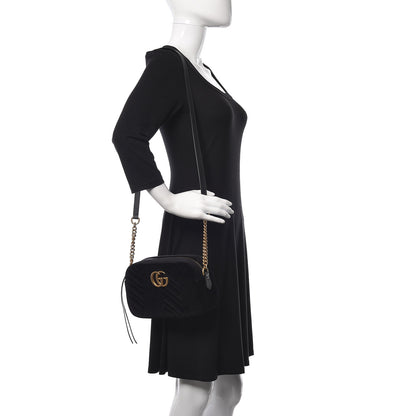 Gucci Velvet Matelasse Small GG Marmont Chain Shoulder Bag Black 2 of 10