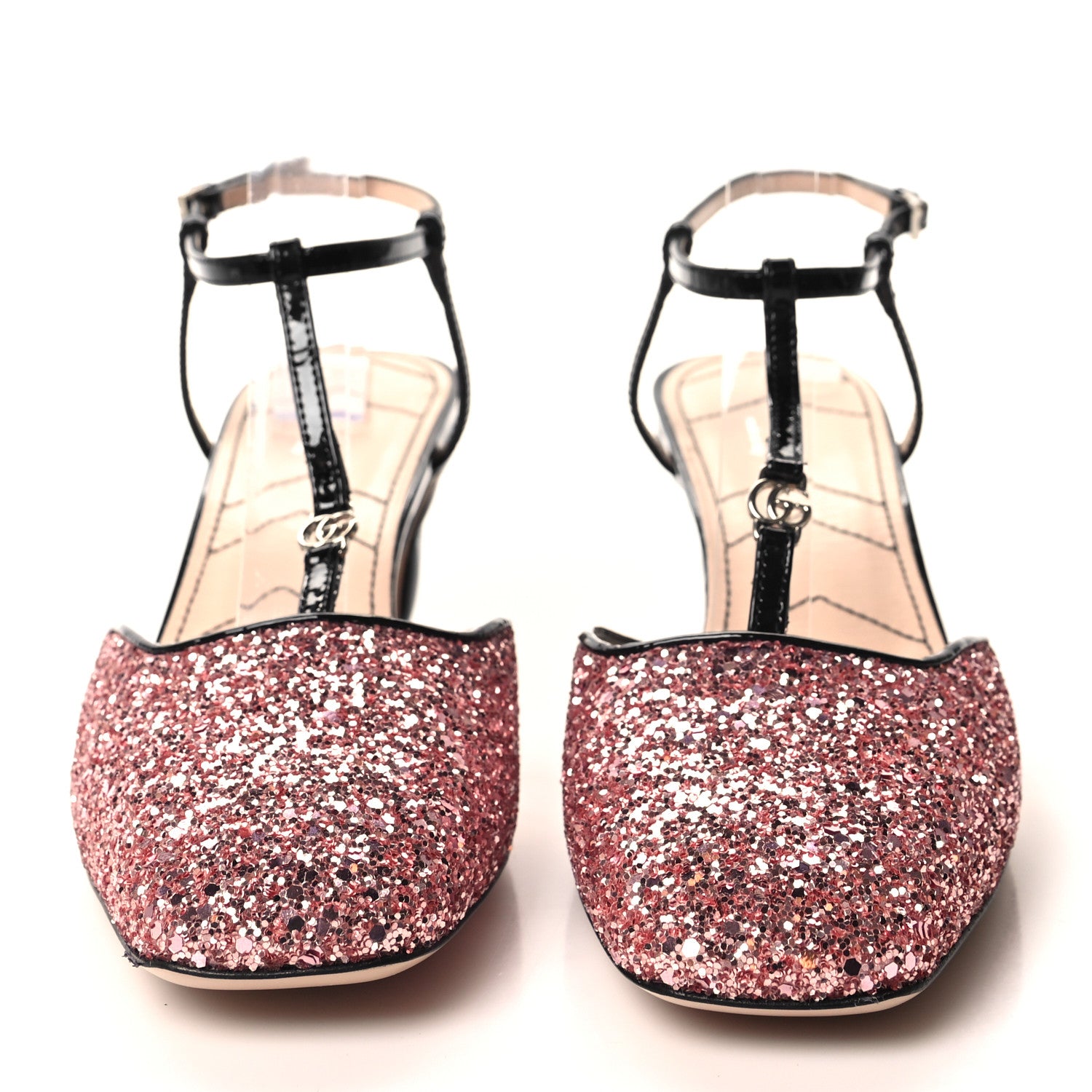 Gucci Calfskin Glitter Double G 55mm Slingback Pumps 38 Black Pink Glitter 2 of 8