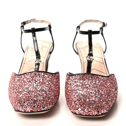 Gucci Calfskin Glitter Double G 55mm Slingback Pumps 38 Black Pink Glitter 2 of 8