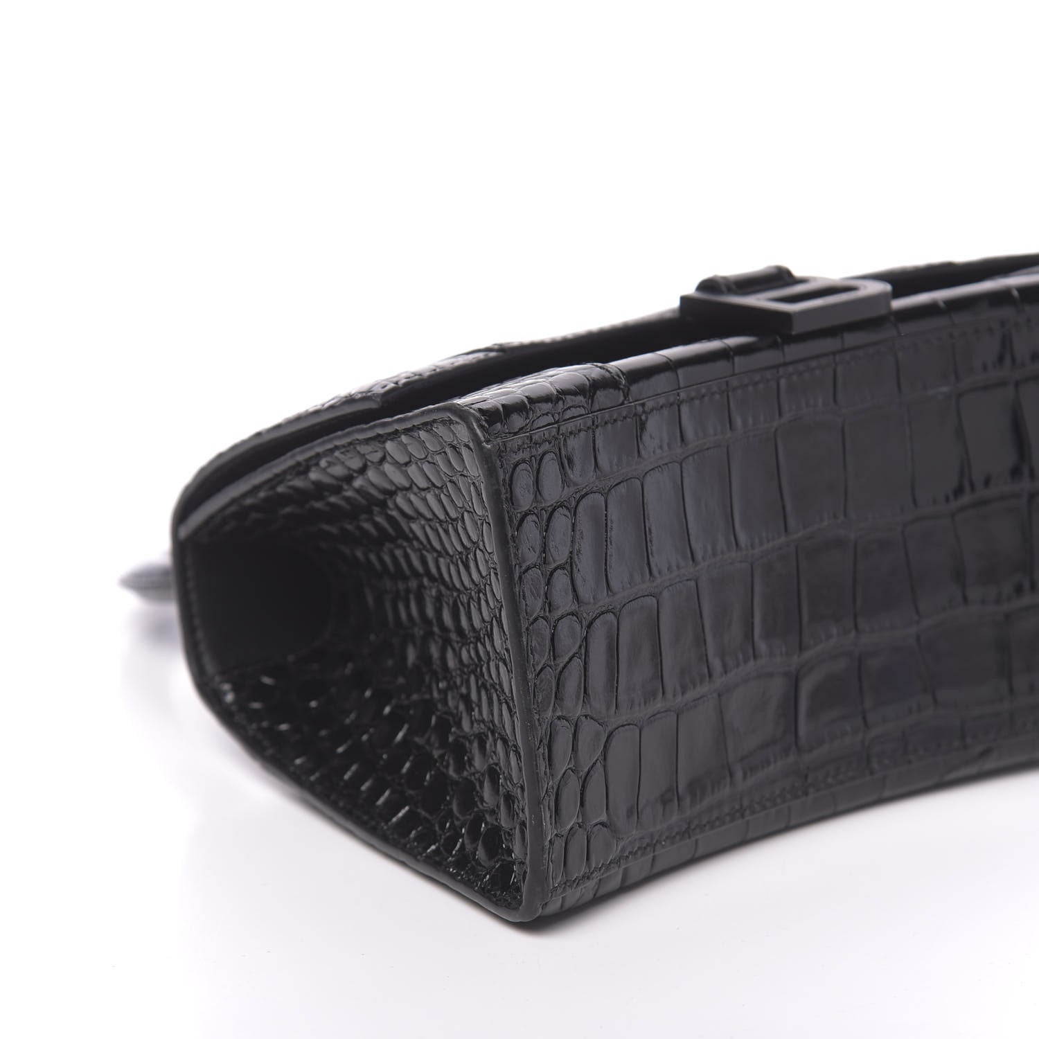 Balenciaga Shiny Calfskin Monochrome Crocodile Embossed Small Hourglass Top Handle Bag Black 7 of 9