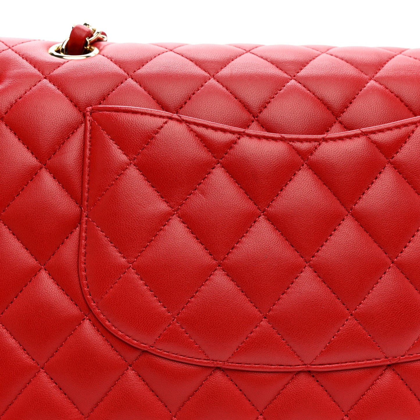 Lambskin Quilted Medium Double Flap Red