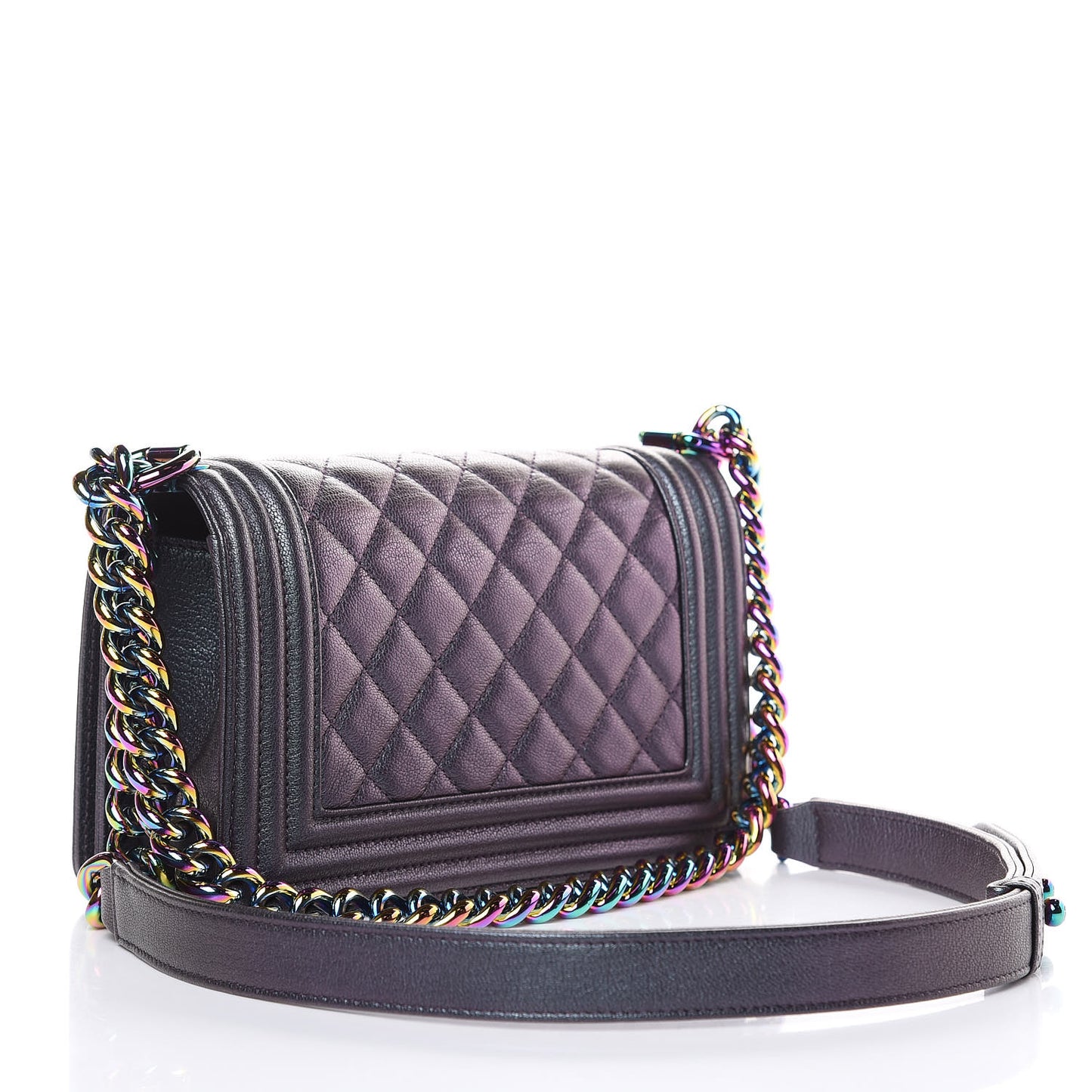 Iridescent Goatskin Quilted Small Boy Flap Purple