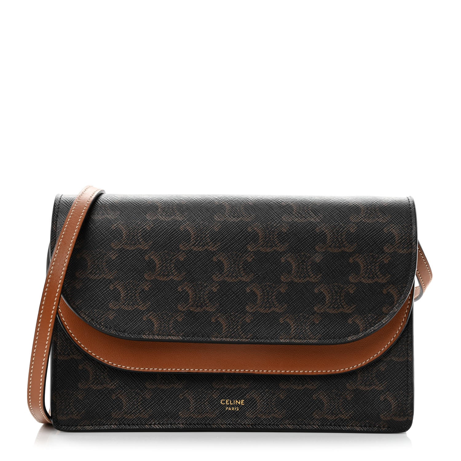 Celine Triomphe Canvas Lambskin Wallet On Strap Tan 1 of 12
