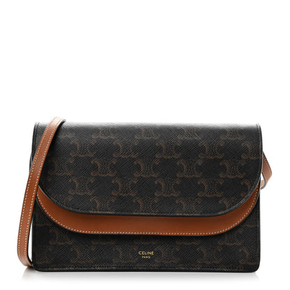 Celine Triomphe Canvas Lambskin Wallet On Strap Tan 1 of 12