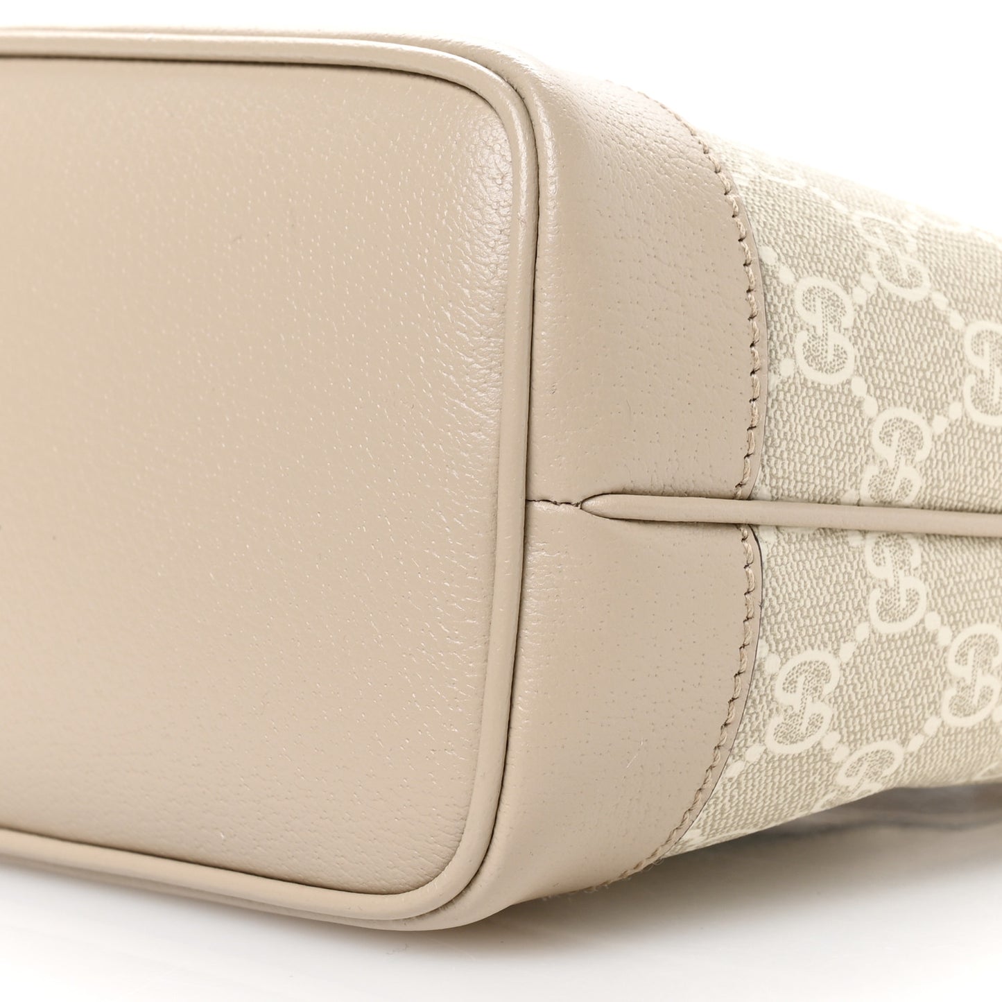 GG Supreme Monogram Textured Dollar Calfskin Web Small Ophidia Bucket Shoulder Bag Beige Mystic White Oatmeal