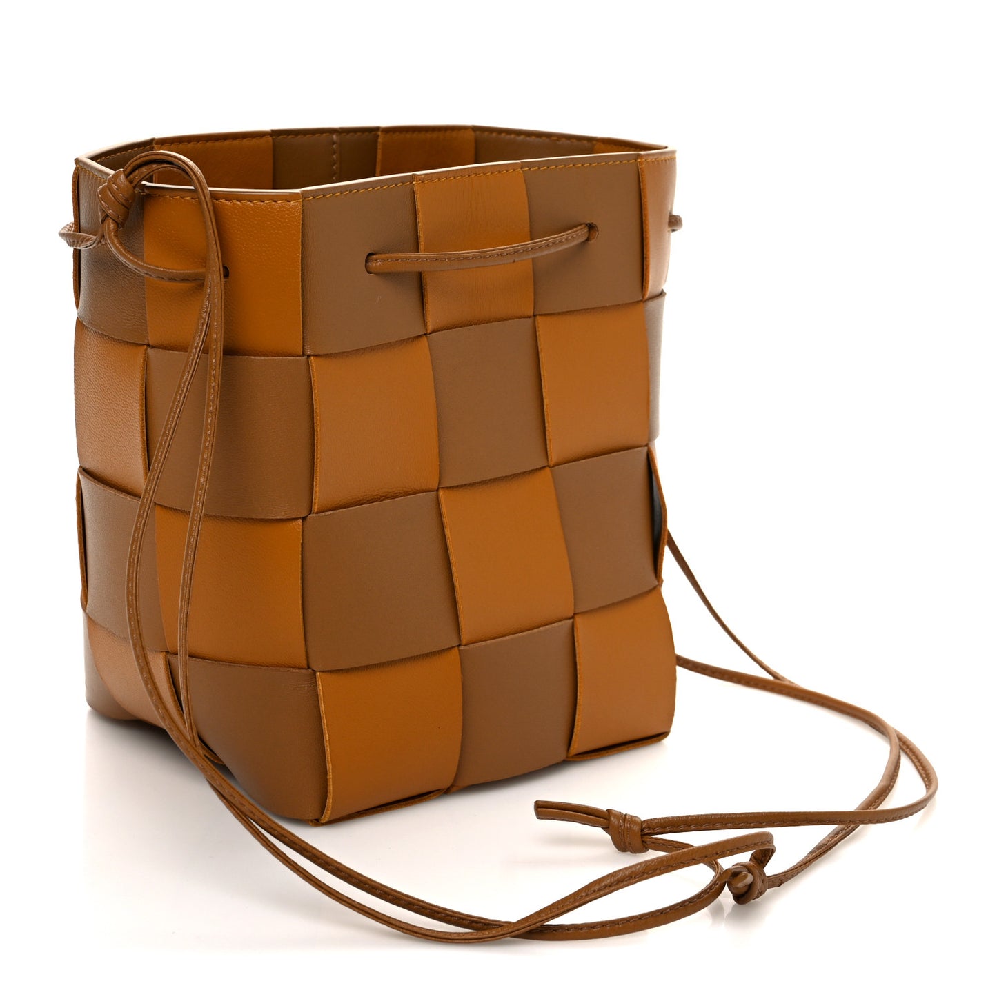 Nappa Maxi Intrecciato Small Cassette Bucket Bag Brown Beige