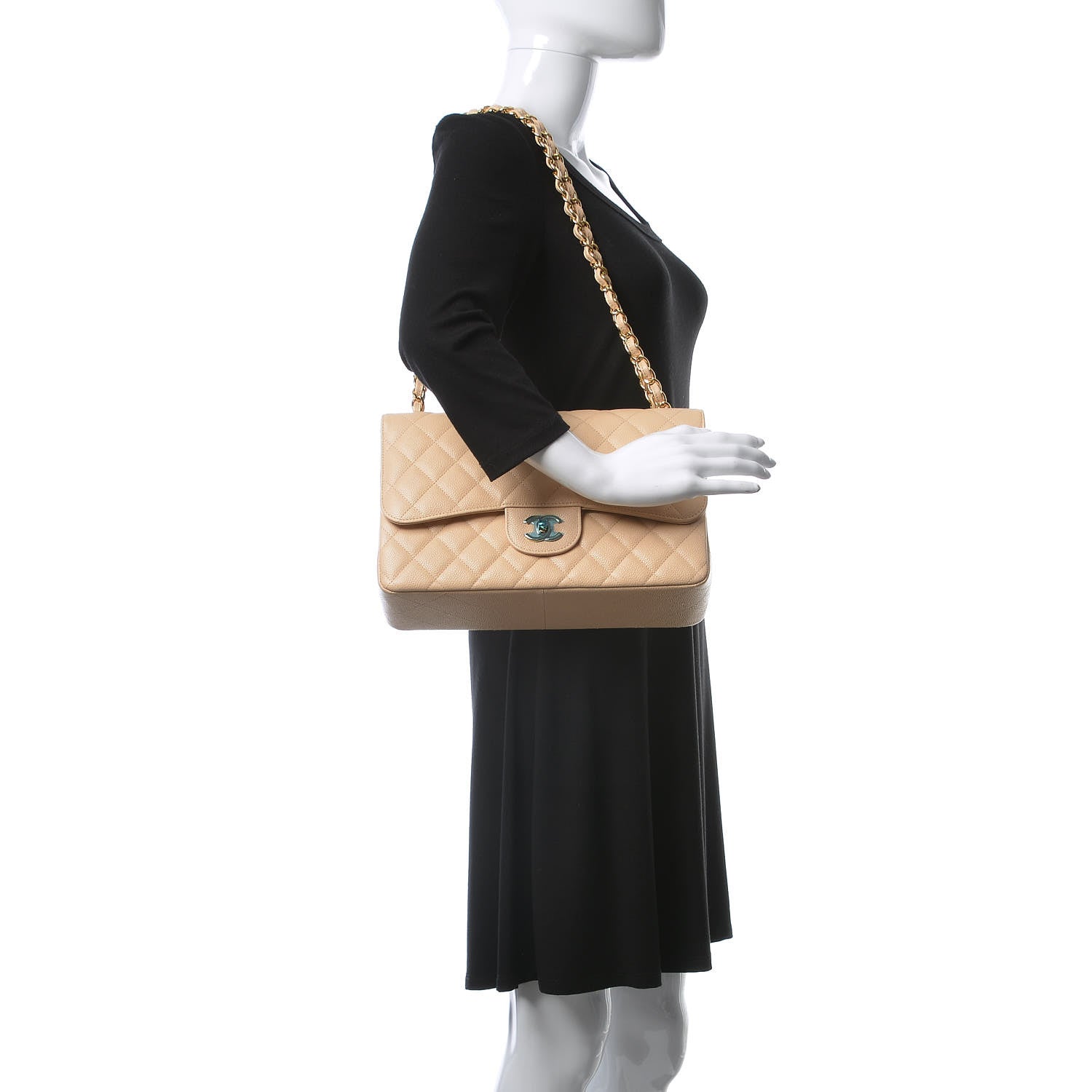 Chanel Caviar Quilted Jumbo Double Flap Beige Clair 3 of 11