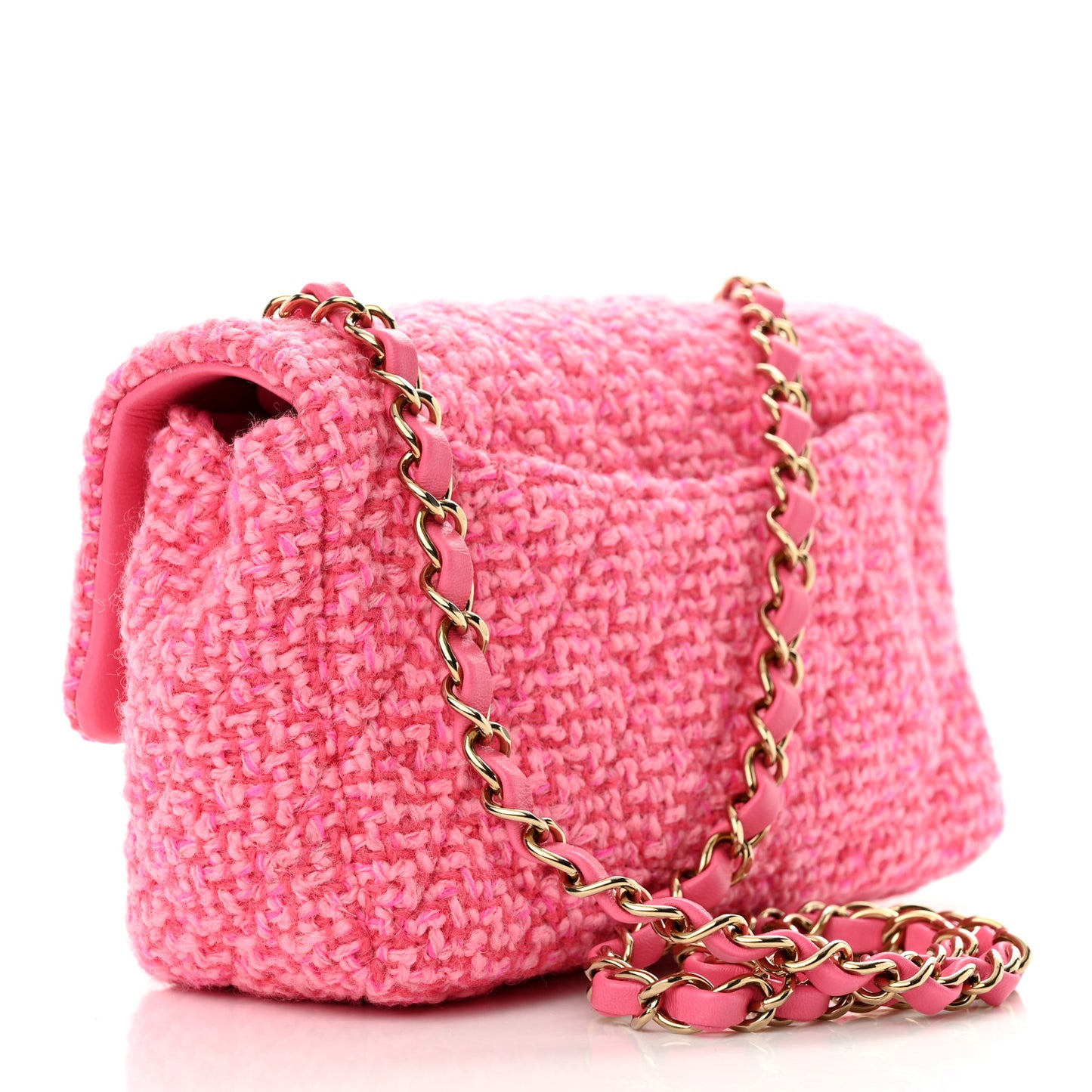 Wool Tweed Quilted Mini Rectangular Flap Dark Pink Fuchsia