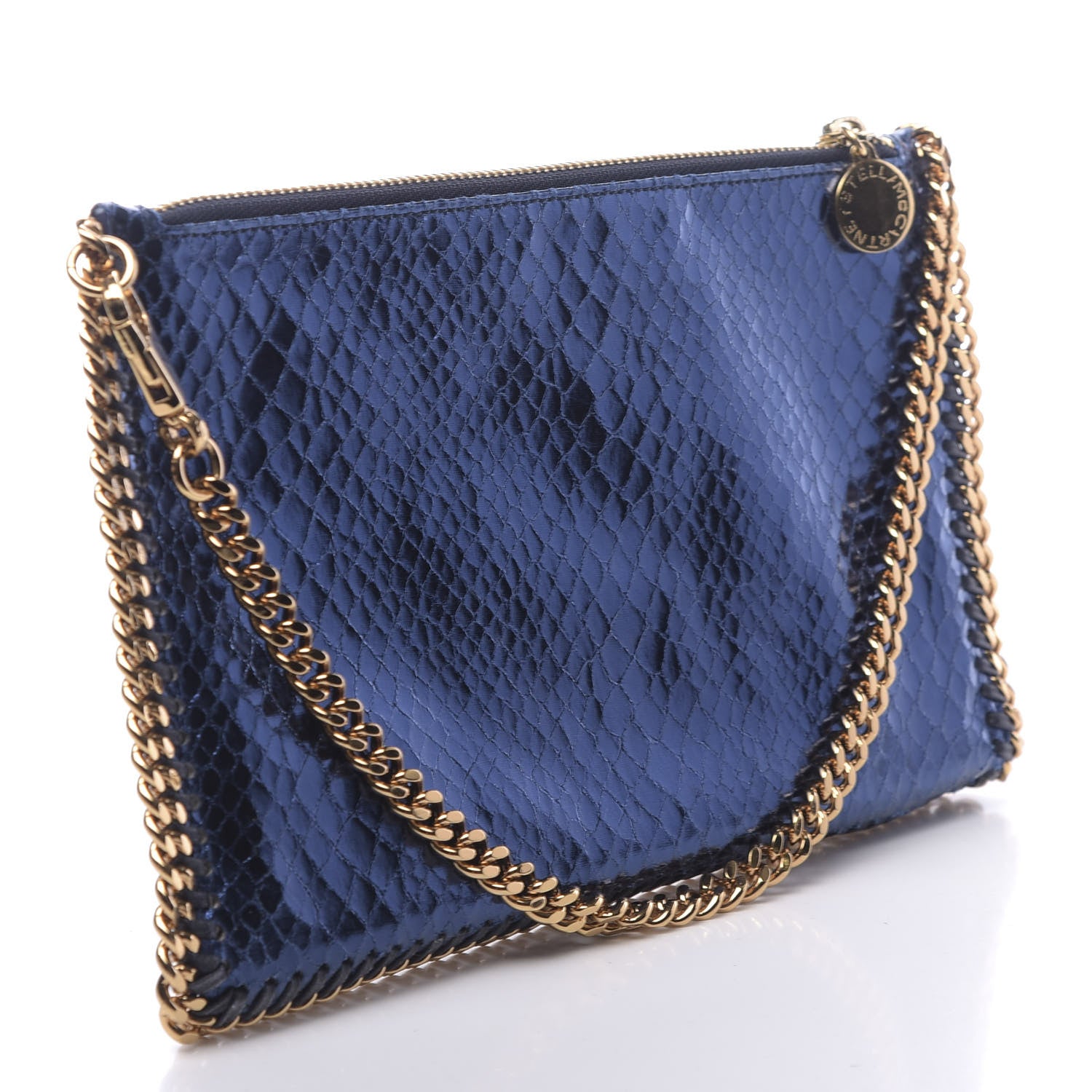 Stella McCartney Metallic Faux Snakeskin Falabella Clutch Blue 3 of 11