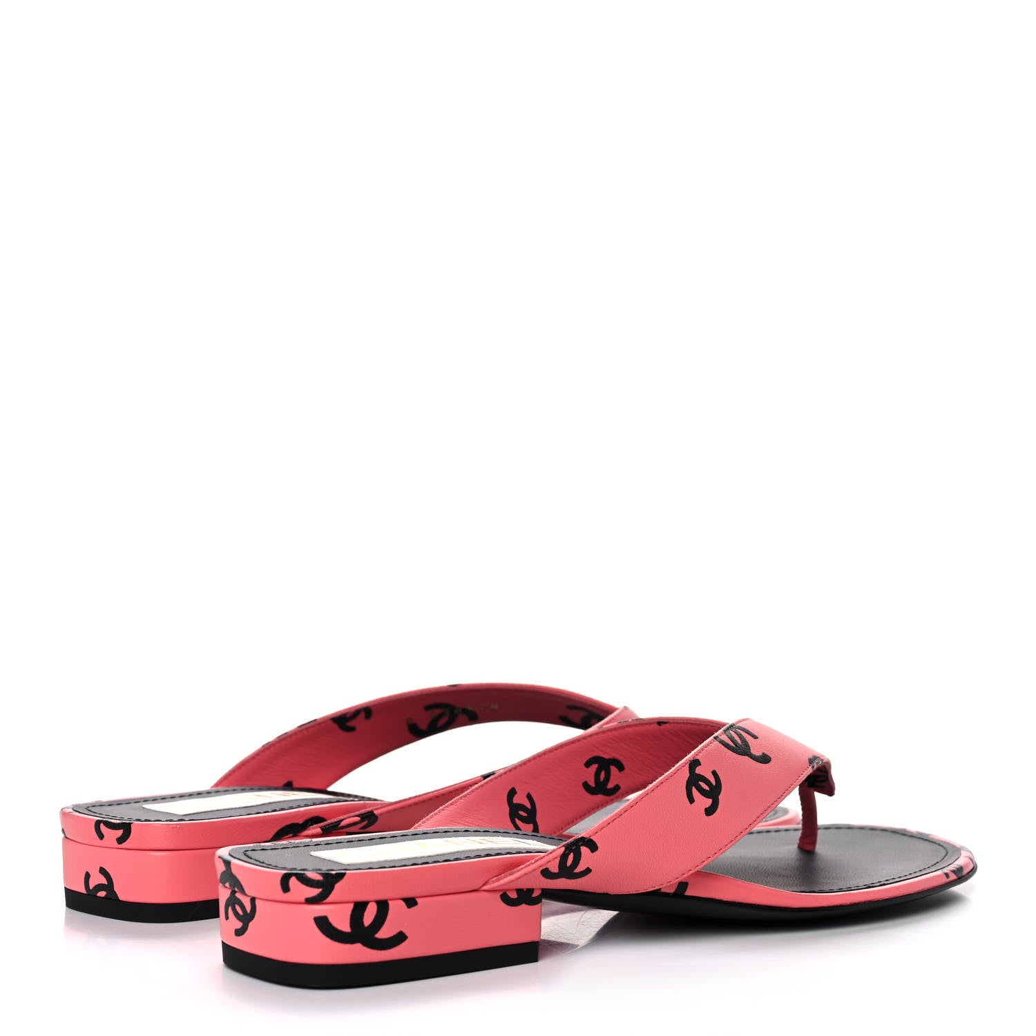 Chanel Lambskin Printed CC Thong Sandals 39 Pink Black 4 of 9