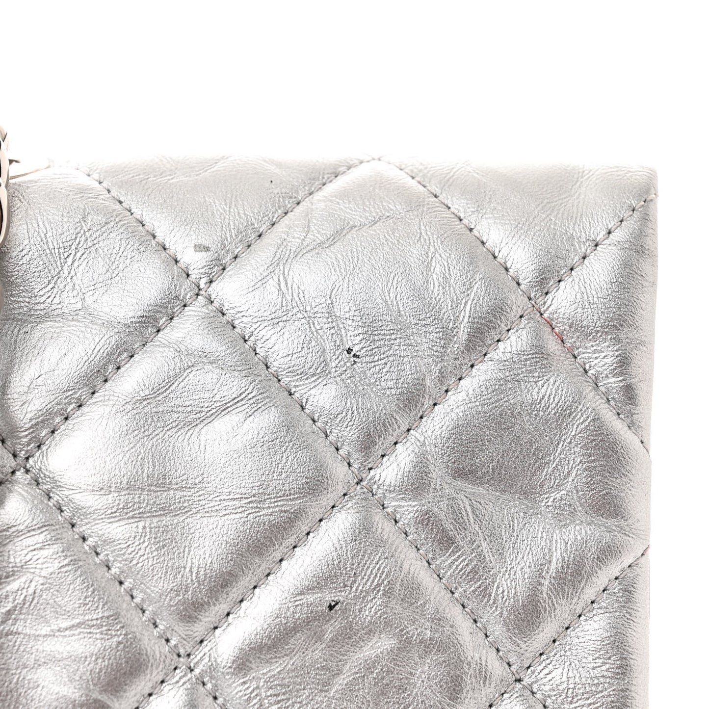 Metallic Crumpled Calfskin Big Bang Large Flap Bag Silver