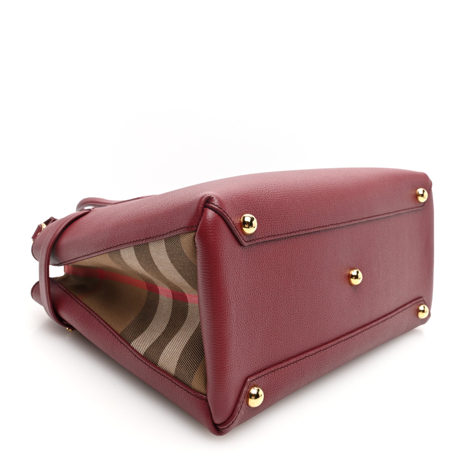 Burberry Grainy Calfskin House Check Medium Banner Tote Crimson 4 of 9