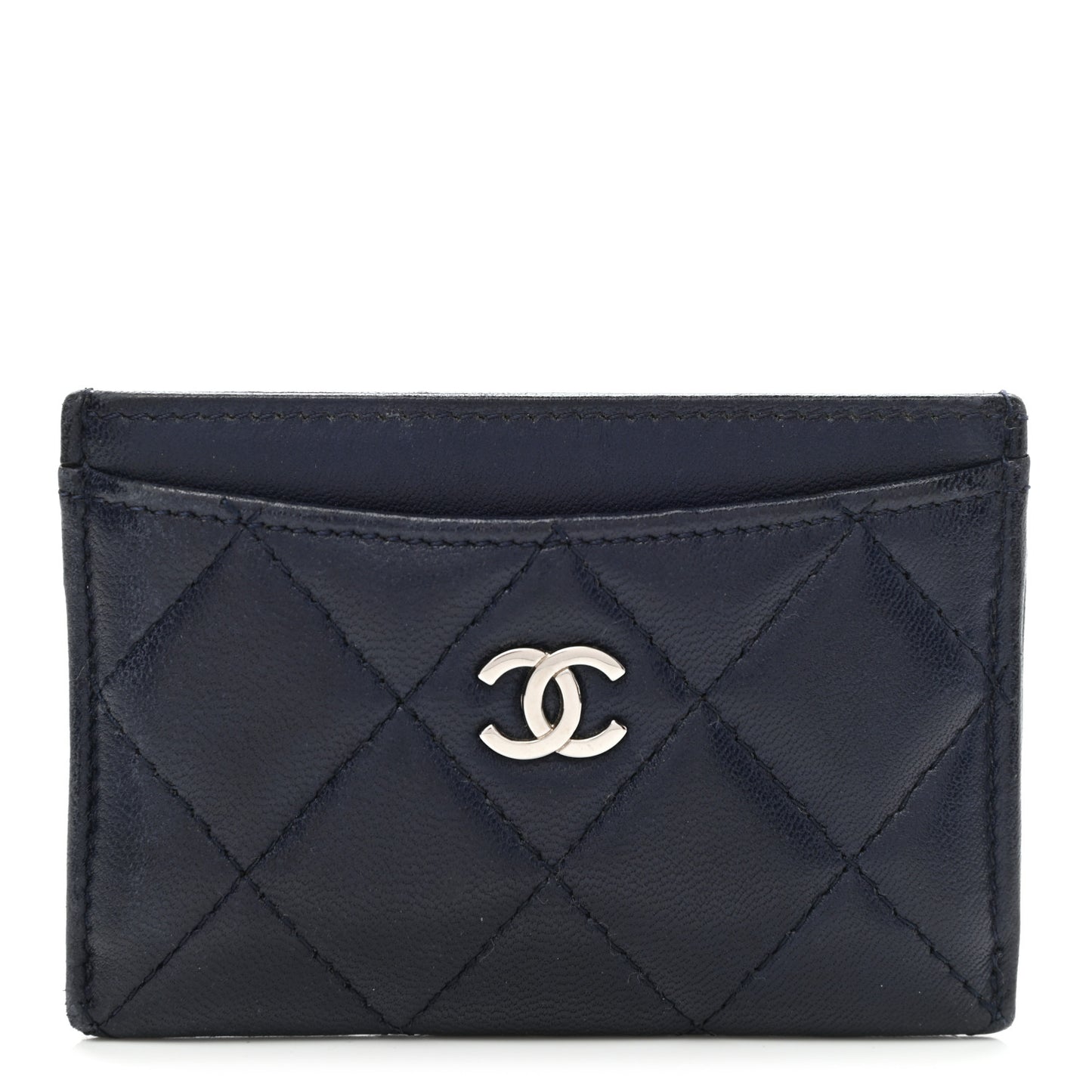 Lambskin Quilted Card Holder Blue