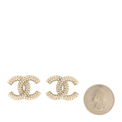Chanel Crystal Pearl Chain Mania CC Earrings Gold 2 of 5