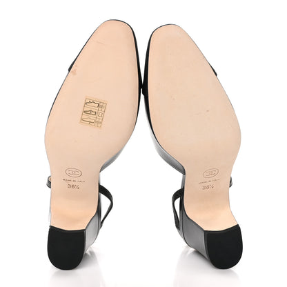 Chanel Goatskin Grosgrain Cap Toe CC Slingback Sandals 36.5 Black 5 of 9